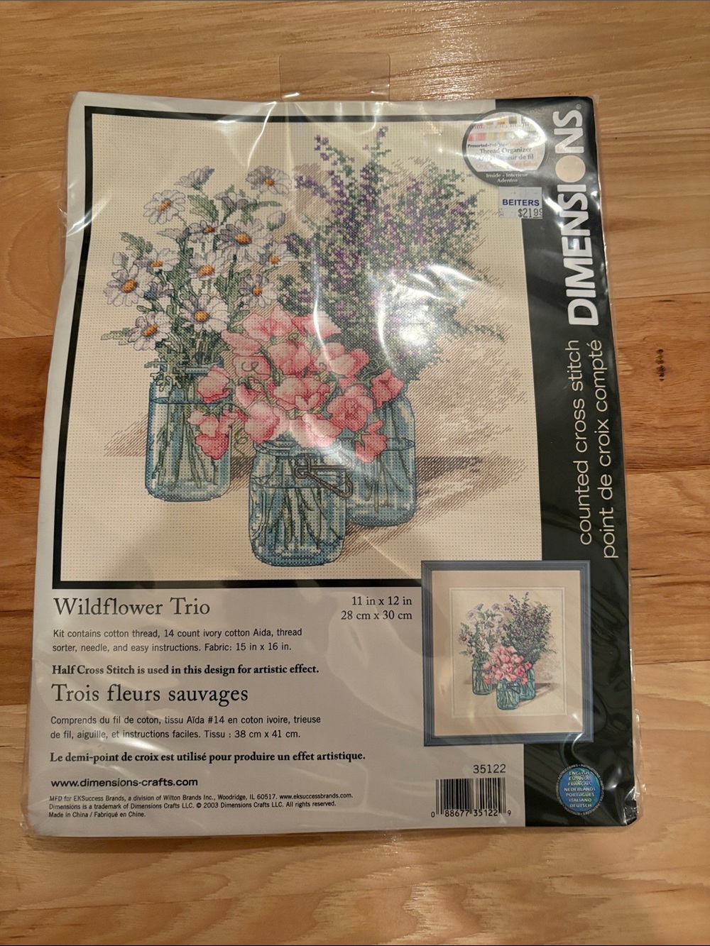 Dimensions Wildflower Trio Cross Stitch Kit - Blue & Pink Floral Design